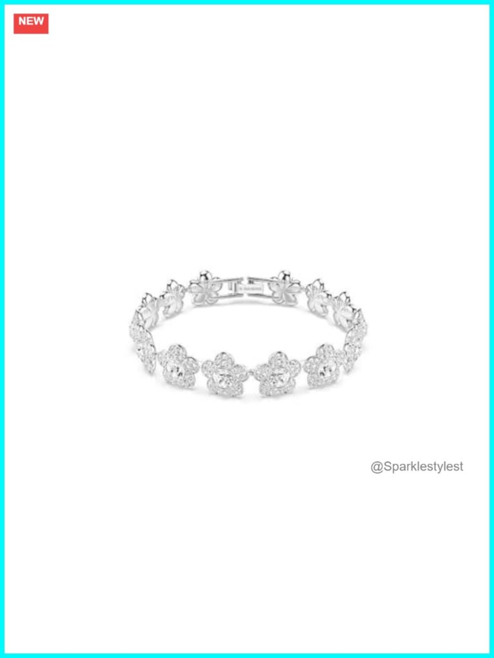Crystal Flower Chain Bracelet with Pavé Petals, Rhodium Finish, One Size